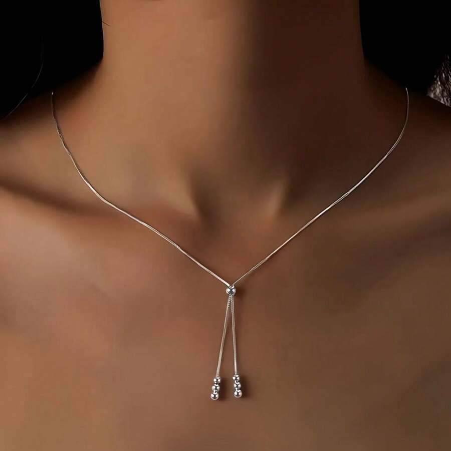Dây chuyền tua rua hạt đậu bạc Sterling cho nữ Dây chuyền xương đòn cao cấp Niche Trang sức đơn giản thanh lịch