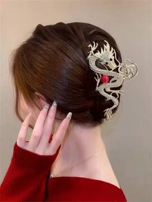 1 件装女士优雅波西米亚风大号金属龙爪发夹，发夹适合盘发 - 金色 - 查看 1