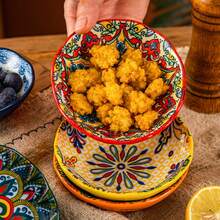 1 pieza Plato de cerámica, plato de salsa estilo bohemio, plato de salsa de soja, plato de condimentos, plato de aperitivos, vajilla