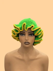 1 件女士手工钩编荷叶边针织贝雷帽，成人软边钟形帽，轻质镂空蕾丝无檐小便帽，有弹性，Y2K 风格，适合日常穿着、摄影、聚会、野餐、户外活动，保暖、防风、保暖耳朵、圣诞节