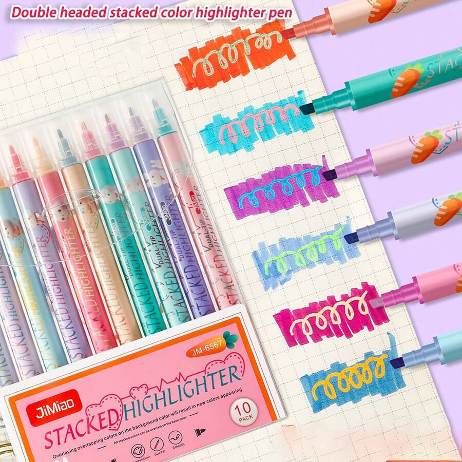 beizhixin 叠色双头荧光笔 学生重点标记笔 双头神奇变色荧光笔 彩色标记笔 容量大 美观度高 经久耐用 - 彩色 - 查看 1