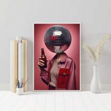 1 peça, pôster de tela de mulher com bola de discoteca vintage, arte luxuosa de bola de espelho, estética moderna e divertida, estilo nórdico, decoração de sala de casa, arte de parede, presente ideal para quarto, sala de estar, corredor, arte de parede, decoração de parede, sem moldura