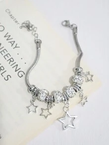 1 件女士时尚简约银色星星手链，Bling Bling 音乐节和派对配饰 - 銀色 - 查看 9