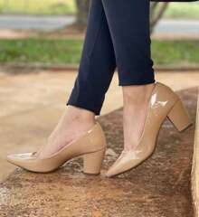 7 Cm Block Heel Pumps In Patent Leather, Comfortable And Elegant - Sizes 33 To 45 - Màu be - Xem 1