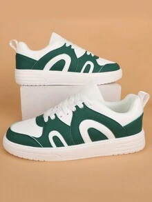 潮流女士时尚休闲鞋低帮系带透气拼色运动鞋轻便舒适滑板鞋 - 綠色 - 查看 11