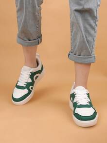 潮流女士时尚休闲鞋低帮系带透气拼色运动鞋轻便舒适滑板鞋 - 綠色 - 查看 5