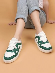 潮流女士时尚休闲鞋低帮系带透气拼色运动鞋轻便舒适滑板鞋 - 綠色 - 查看 8