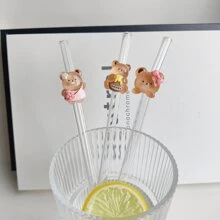 1/2PCS Beautifully Designed Decorative Glass Straw, Reusable Glass Straws For Juice, Cold Drinks, Milk And Party Favors, Handmade Gifts,School Supplies - Style 1 - View 4