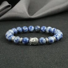1 件佛教天然石手链银佛头弹力线手链疗愈平衡信仰珠宝日常配饰 - 彩色 - 查看 10