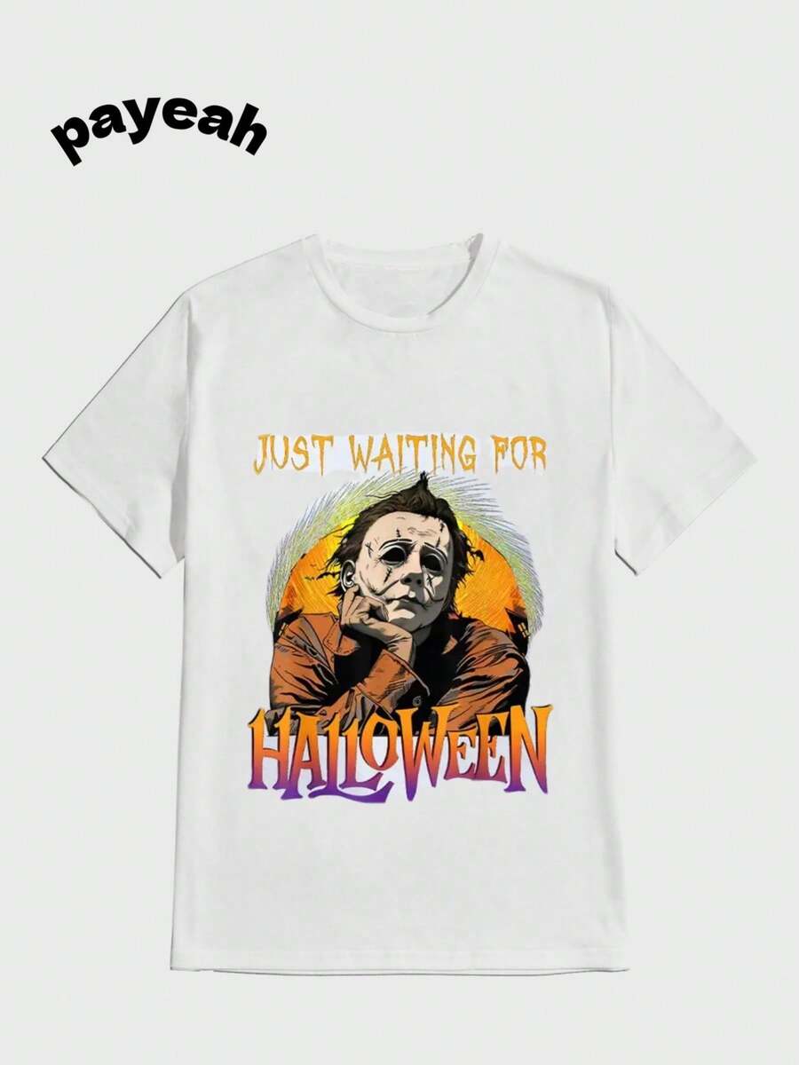 Payeah  Halloween, Waiting For Halloween, Autumn Mood T-Shirts Casual Digital Print  Pure Heavy Cotton T Shirt - 白色 - 查看 1