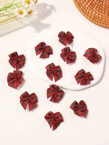 12 件女孩圣诞格子可爱蝴蝶结鳄鱼发夹