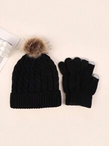 1 Set Pattern Knitted Fabric Fingerless Glove Set, Autumn/Winter - Multicolor - View 5