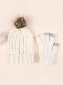 1 Set Pattern Knitted Fabric Fingerless Glove Set, Autumn/Winter - Multicolor - View 3