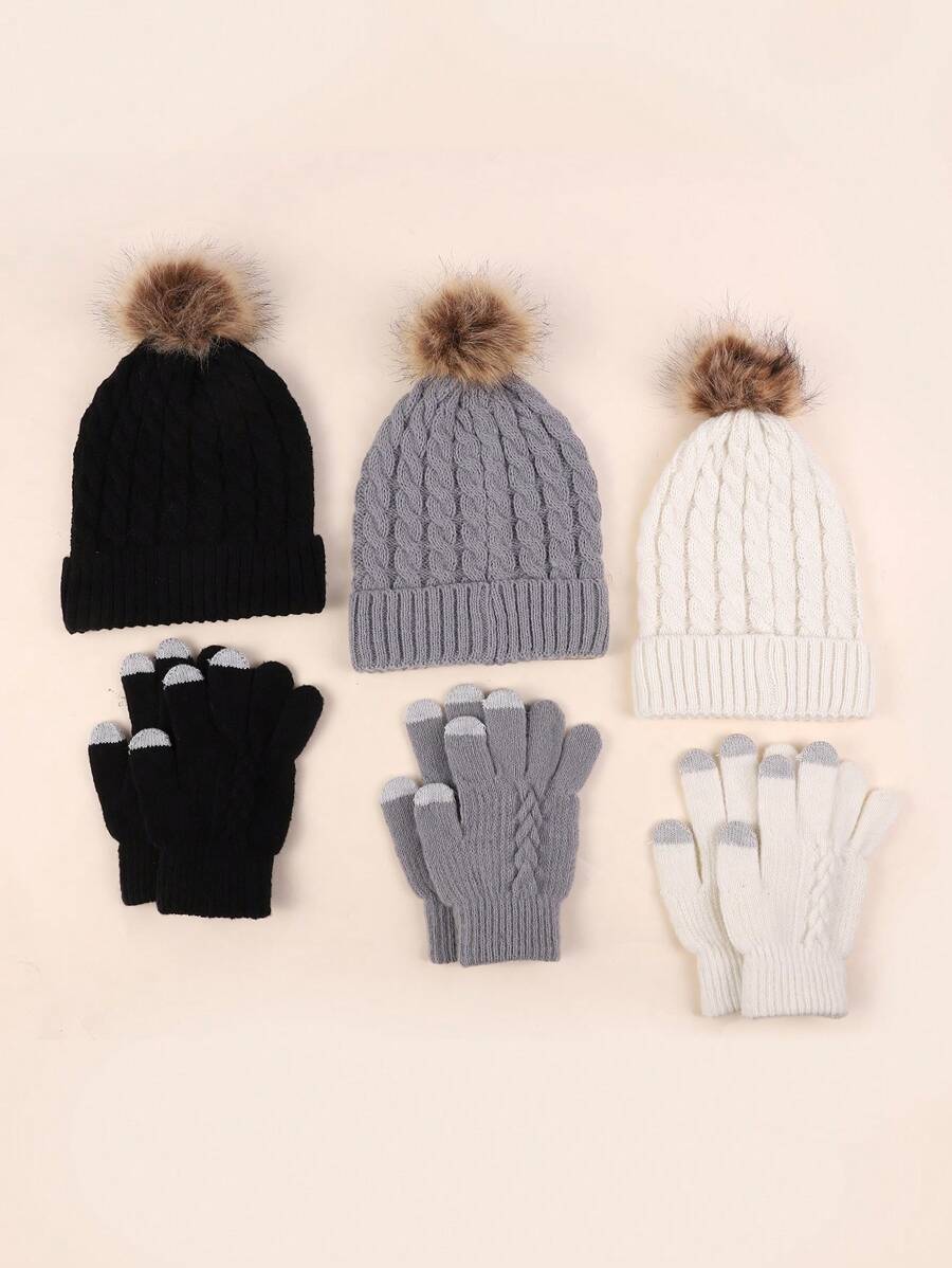 1 Set Pattern Knitted Fabric Fingerless Glove Set, Autumn/Winter - Multicolor - View 1