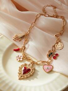 1 件金属心形小盒吊坠项链，带樱桃邪眼辣椒太阳吊坠珠宝礼物情人节、妈妈、母亲、母亲节、礼物 - 多吊墜項鍊 - 查看 1