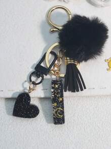 1 件树脂星空环氧字母钥匙扣，带流苏和黑色毛球装饰，送给朋友和母亲的礼物，汽车配件包饰，书包挂绳，带身份证夹，汽车配件包饰 - 黑色 - 查看 16