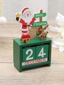 1pc Wooden Creative Christmas Cartoon Desktop Decor Gift Box Packaging Perpetual Calendar, Halloween, Halloween Decoration