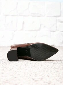 女士新款尖头粗跟时尚深棕色连衣裙靴，侧拉链设计，过膝长靴，适合秋冬季节，也适合万圣节、圣诞节、感恩节、新年等场合。 - 棕色 - 查看 8