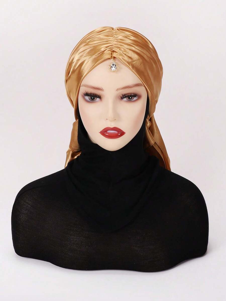 New Fashion Satin Rhinestone Pendant Hijab Scarf, Suitable For Spring/Summer - Multicolor - View 1