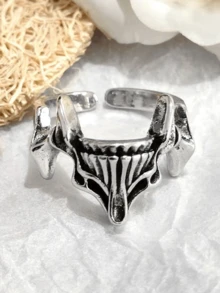 1 件钛钢戒指男士嘻哈朋克戒指，千叶骷髅鬼脸二合一泰银组合戒指，适合派对、日常佩戴 - 骷髏鬼面戒指 - 查看 7