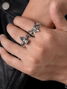 1 件钛钢戒指男士嘻哈朋克戒指，千叶骷髅鬼脸二合一泰银组合戒指，适合派对、日常佩戴 - 骷髏鬼面戒指 - 查看 6