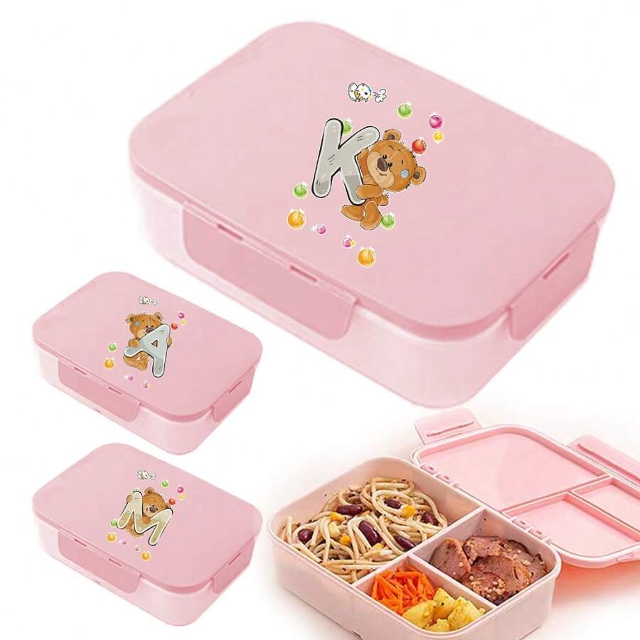 Kreative Lunchbox mit großer Kapazität und Fächern, auslaufsichere Bento-Lunchbox, tragbare Lunchbox mit Klapptop-Fächern, auslaufsicher für Outdoor-Picknick, Obst-Salat-Box, Mikrowellen-geeignet mit Anfangsbuchstaben-Muster (26 Buchstaben)