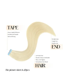 Kercsityn Extensiones de cabello humano con cinta de 10-24 pulgadas, color piano, cabello Remy liso y sedoso, sin costuras, con cinta adhesiva, 20 piezas - S60 - Ver 4