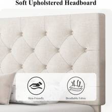 Upholstered Bed Frame With Headboard, Linen Fabric Bed Frame With Button Tufted Headboard, No Box Spring Needed, Easy Assembly, Twin/ Full/ Queen/ King, Beige/ Pink/ Dark Grey/ Grey/ Blue/ Cream/ Black