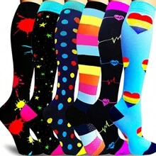 6 Pairs Women Long Tube Socks, Athletic & Cycling Calf Socks, Unisex Sports & Compression Socks - Multicolor - View 3