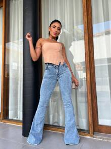 Women's Jeans Flare Pants Woven With Lycra - Rửa nhẹ - Xem 2