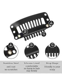 40 件适用于假发的 U 型金属发夹，DIY 假发卡扣式梳子带橡胶（黑色，10 齿 9 孔） - 黑色 - 查看 4