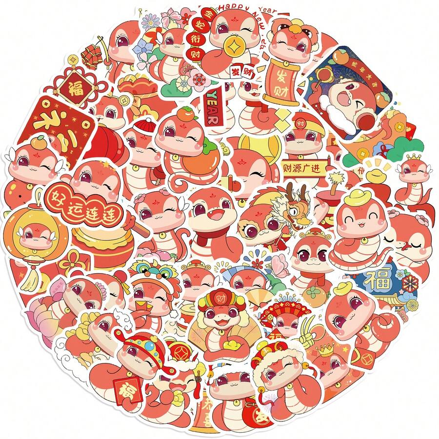 50 miếng dán sáng tạo chủ đề năm mới hình con rắn chống thấm nước DIY đồ chơi, máy tính xách tay, máy tính, điện thoại thông minh, ốp lưng điện thoại, đàn ghita, cốc để bàn, du lịch, xe máy, phụ kiện ô tô - Nhiều màu - Xem 1