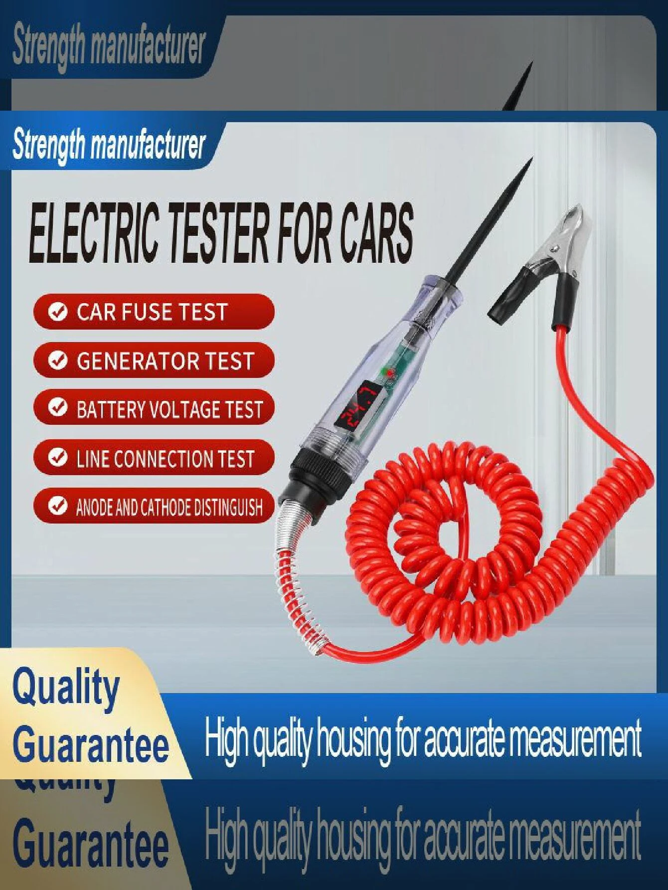 Car Truck Voltage Circuit Tester 6V 12V 24V Digital Display Long Probe Pen Light Bulb Automobile