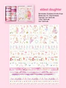 [20 件/盒] 复古人物系列日本和纸胶带和贴纸套装，包括 10 件贴纸 + 10 卷胶带，可爱动漫印花装饰胶带和贴纸，适用于剪贴簿、子弹日记、女孩配饰 - 手帳膠帶套裝[含10張貼紙+10卷膠袋] - 查看 11