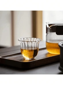 玻璃茶杯套装，条纹高硼硅玻璃，玻璃花形杯，小餐厅水杯，可重复使用，防漏，绝缘，无铅，适用于多种用途 - 可机洗，送礼 - 透明色 - 查看 9