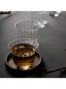 玻璃茶杯套装，条纹高硼硅玻璃，玻璃花形杯，小餐厅水杯，可重复使用，防漏，绝缘，无铅，适用于多种用途 - 可机洗，送礼 - 透明色 - 查看 7