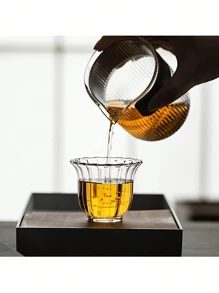 玻璃茶杯套装，条纹高硼硅玻璃，玻璃花形杯，小餐厅水杯，可重复使用，防漏，绝缘，无铅，适用于多种用途 - 可机洗，送礼 - 透明色 - 查看 3