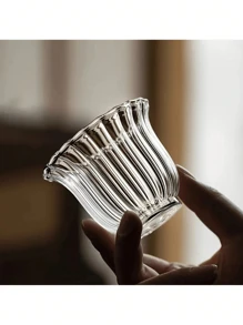 玻璃茶杯套装，条纹高硼硅玻璃，玻璃花形杯，小餐厅水杯，可重复使用，防漏，绝缘，无铅，适用于多种用途 - 可机洗，送礼 - 透明色 - 查看 5