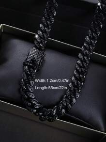 1件迈阿密嘻哈风格全黑镶钻项链，镶嵌闪亮黑色水钻，独特的暗黑系项链手链，送给父亲、兄弟、男友的最佳礼物 - A - 查看 12