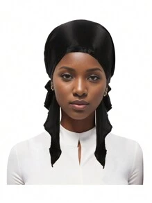 1pc Lightweight Satin Solid Color Lady Hat, Lady Hat For Holiday Trips, Hair Hats For Gifts, Hair Hoods With Hair Ties, Turban Caps, Curly Hair Caps, Hair Care Wraps
