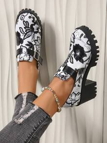 Women's Platform Thick Bottom Roman Style Strap Embroidered Fashion Mary Jane Pumps - White - View 2