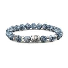 1 件佛教天然石手链银佛头弹力线手链疗愈平衡信仰珠宝日常配饰 - 彩色 - 查看 1