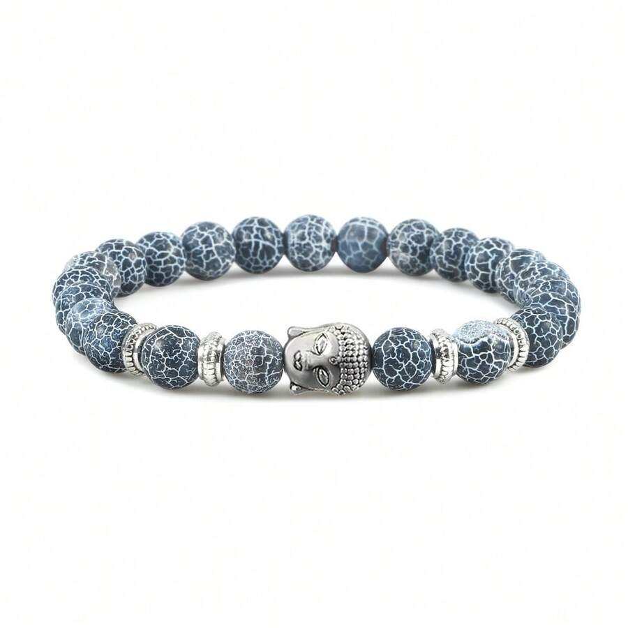 1 件佛教天然石手链银佛头弹力线手链疗愈平衡信仰珠宝日常配饰 - 彩色 - 查看 1