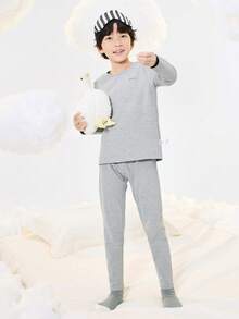 Balabala Bộ đồ lót trẻ em Quần lót giữ nhiệt mùa đông cho bé gái, mềm mại và ấm áp theo phong cách hoạt hình - Xám - Xem 3