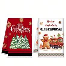 2/6PCS Christmas Gingerbread Pattern Kitchen Towels & Dishcloths - Super Soft Polyester, Tableware Home Party Decoration, Suitable For Holiday Party, Wedding And Outdoor Picnic - Multicolor - View 13