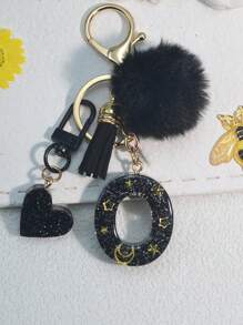 1 件树脂星空环氧字母钥匙扣，带流苏和黑色毛球装饰，送给朋友和母亲的礼物，汽车配件包饰，书包挂绳，带身份证夹，汽车配件包饰 - 黑色 - 查看 17