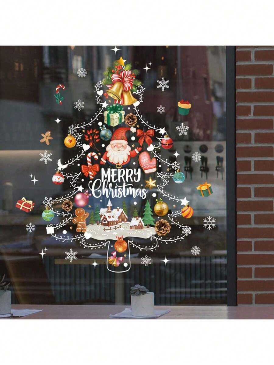 1 miếng dán cửa sổ tĩnh điện hình cây thông Noel, ông già Noel, người tuyết, hoa văn bông tuyết, miếng dán cửa sổ kính, trang trí nhà cửa, lối vào phòng ngủ, phòng khách, hiên nhà, miếng dán có thể tháo rời - Nhiều màu - Xem 1