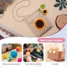 1 套米色向日葵和绿色花边 DIY 钩针编织套件，波西米亚风格向日葵植物编织手提包，包括视频教程、纱线、填充物，适合男孩和女孩的生日礼物 - 向陽花 - 查看 4