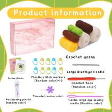 1 套米色向日葵和绿色花边 DIY 钩针编织套件，波西米亚风格向日葵植物编织手提包，包括视频教程、纱线、填充物，适合男孩和女孩的生日礼物 - 向陽花 - 查看 6