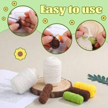 1 套米色向日葵和绿色花边 DIY 钩针编织套件，波西米亚风格向日葵植物编织手提包，包括视频教程、纱线、填充物，适合男孩和女孩的生日礼物 - 向陽花 - 查看 3